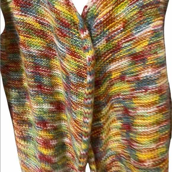 Tulle Open Sweater Tight knit Cream sides & back Colorful loose knit Front • Med - Picture 5 of 12